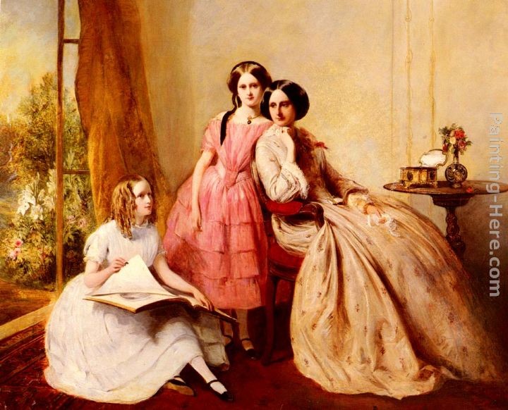 Abraham Solomon A Portrait Of Two Girls With Their Governess